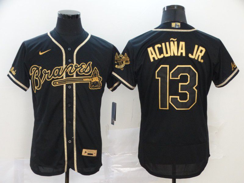 Men Atlanta Braves #13 Acuna jr Black Nike Elite MLB Jerseys